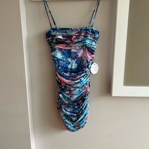 Mariana Ruched Mini Dress in Blue/Multi by MORE TO COME